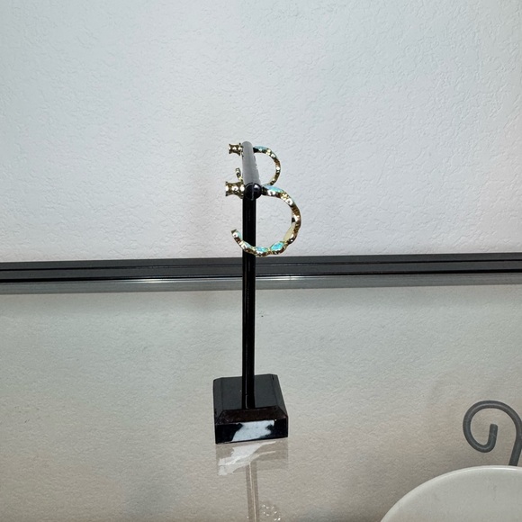 NWT Melinda Maria She's an Icon Blue Opal Gold Hoops 0.75" - Picture 3 of 5